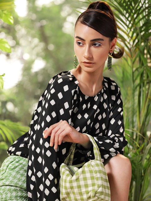 

MANGO Women Black & Beige Printed Top