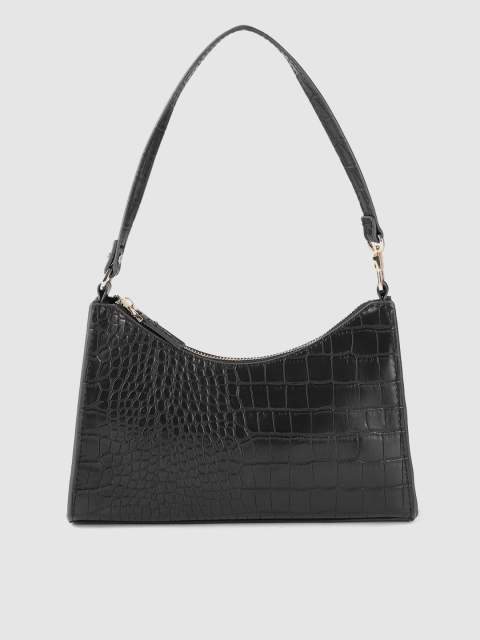 

MANGO Women Black Croc Textured Shoulder Bag