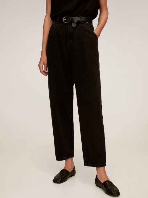 

MANGO Women Black Slouchy Fit High-Rise Clean Look Cropped Jeans