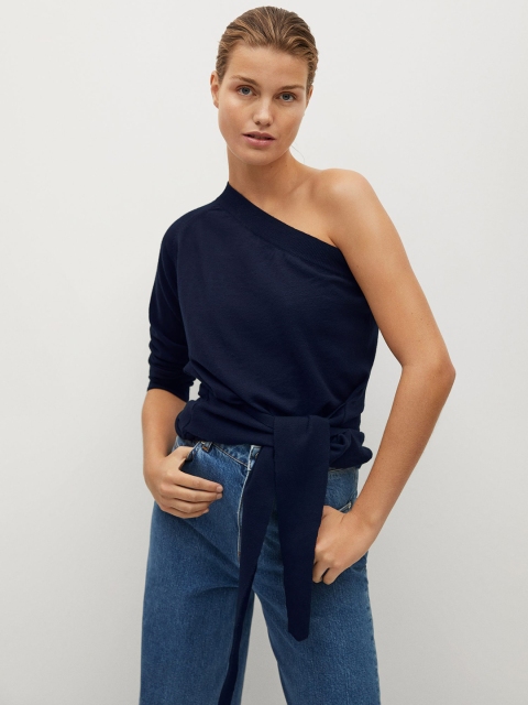 

MANGO Women Navy Blue Solid One-Shoulder Winter Top
