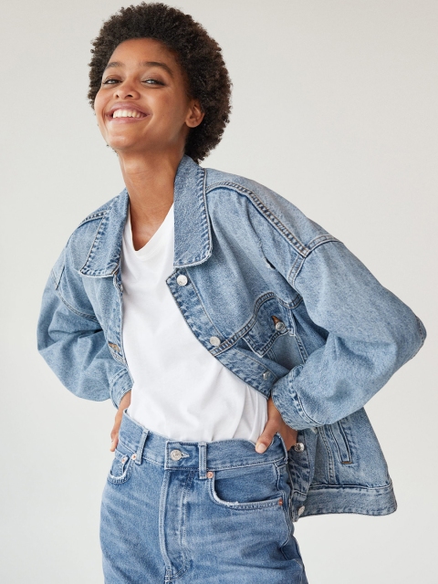 

MANGO Women Blue Washed Denim Jacket
