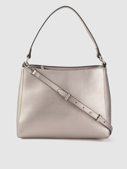 

MANGO Gunmetal-Toned Solid Shoulder Bag with Detachable Sling Strap, Metallic