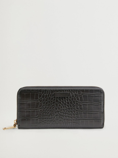 

MANGO Women Black Croc Textured Zip Around Wallet