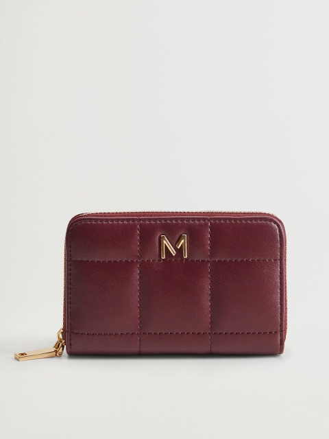 

MANGO Women Burgundy Quilted Zip Around Wallet