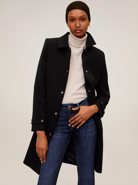 

MANGO Women Black Solid Knee length Overcoat