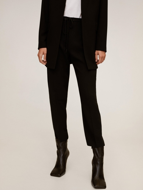 

MANGO Women Black Regular Fit Solid Trousers