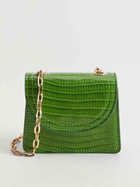 

MANGO Green Croc Textured Mini Sling Bag