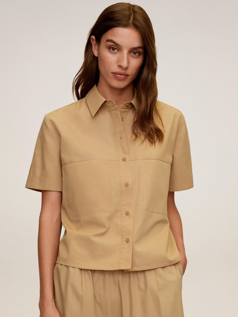 

MANGO Women Beige Regular Fit Solid Casual Shirt