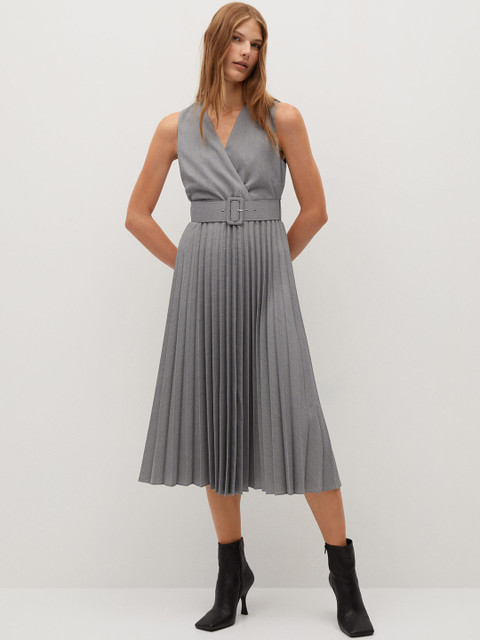 

MANGO Women Black & White Houndstooth Pattern Wrap Dress
