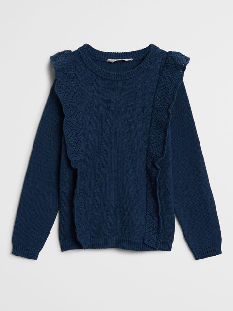 

Mango Kids Girls Navy Blue Cable Knit Sustainable Patterned Pullover