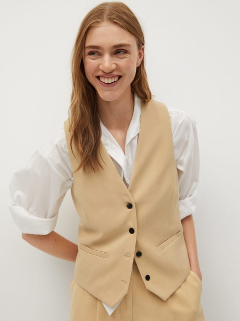 

MANGO Women Beige Solid Sustainable Waistcoat