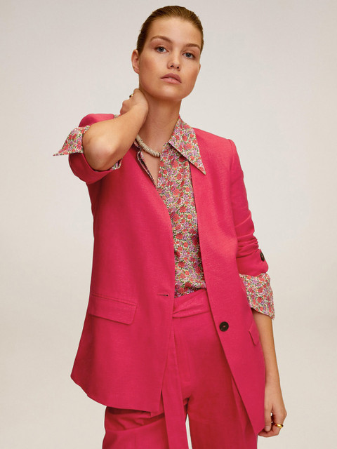 

MANGO Women Pink Solid Single-Breasted Blazer