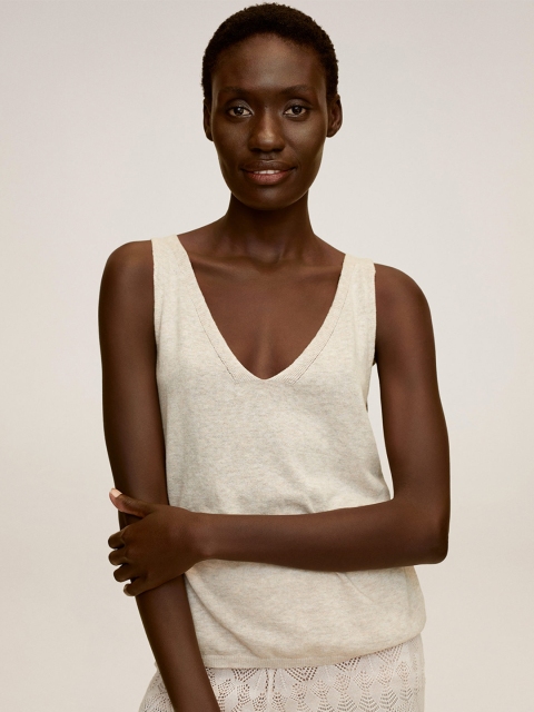 

MANGO Women Beige Self Design Top