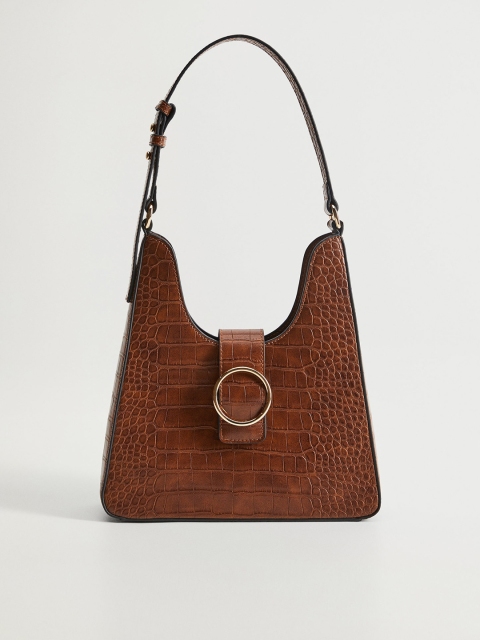 

MANGO Brown Croc-Textured Shoulder Bag
