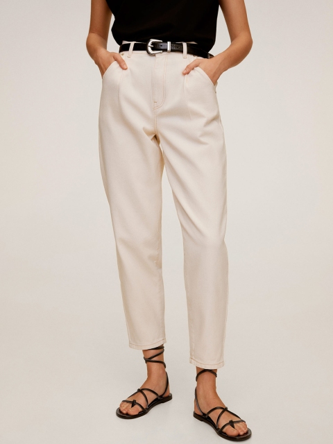 

MANGO Women Beige Slouchy Fit High-Rise Clean Look Sustainable Cropped Jeans