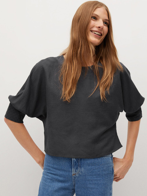 

MANGO Women Charcoal Grey Solid Top