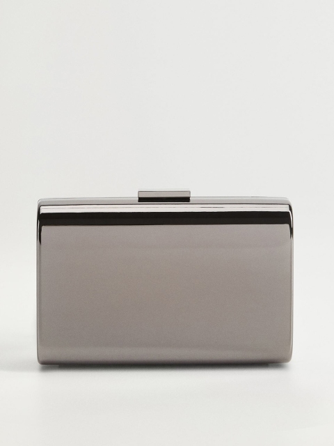 

MANGO Gunmetal-Toned Solid Box Clutch, Metallic