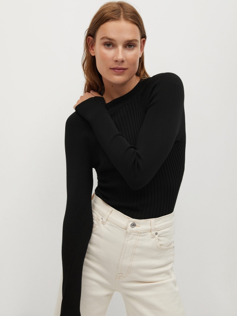 

MANGO Women Black Solid Styled Back Pullover
