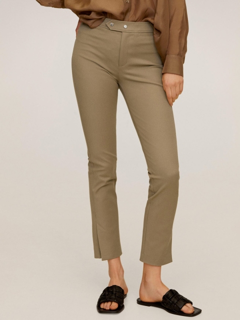 

MANGO Women Khaki Slim Fit Solid Cropped Trousers