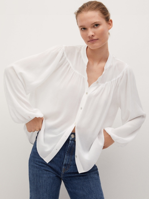 

MANGO Women White Solid Shirt Style Top