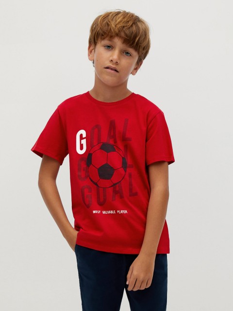

Mango Kids Boys Red & Black Football Print Round Neck T-shirt