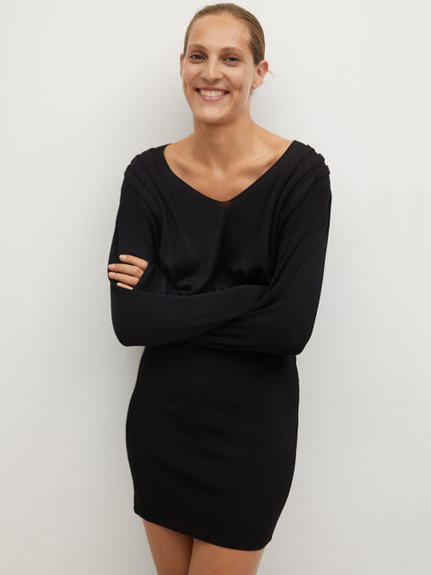 

MANGO Women Black Solid Sheath Dress