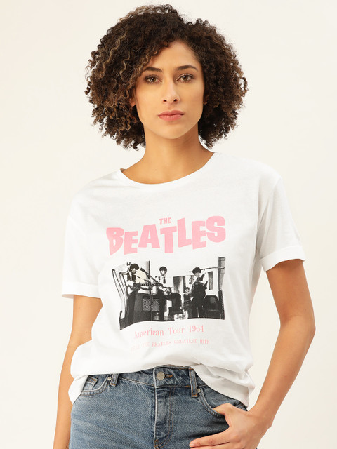 

MANGO Women White The Beatles Print Sustainable Round Neck T-shirt