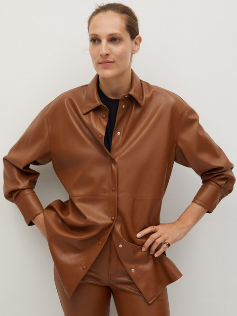 

MANGO Women Brown Regular Fit Solid Casual Shacket