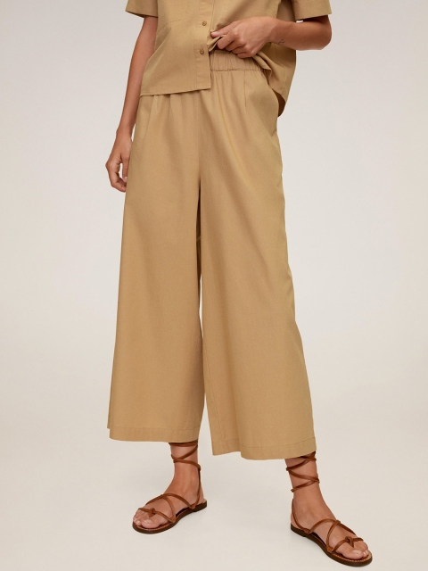 

MANGO Women Beige Regular Fit Solid Parallel Trousers