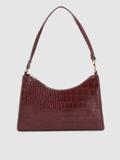 

MANGO Women Burgundy Croc Textured Shoulder Bag