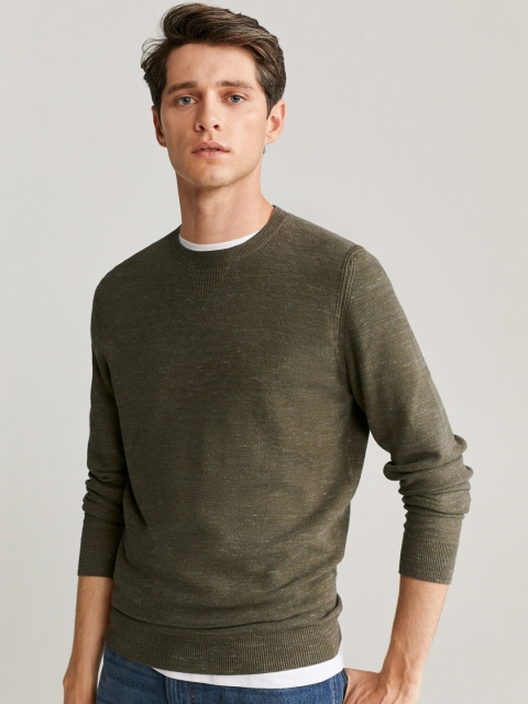 

MANGO MAN Olive Green Sustainable Solid Pullover