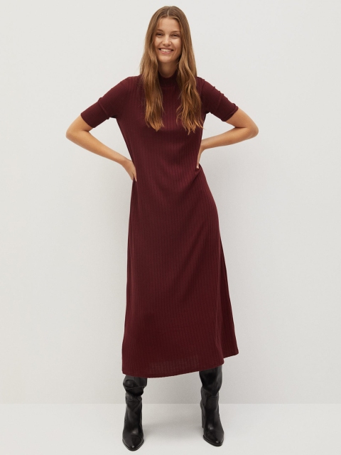 

MANGO Women Burgundy Ribbed Sweater Dress