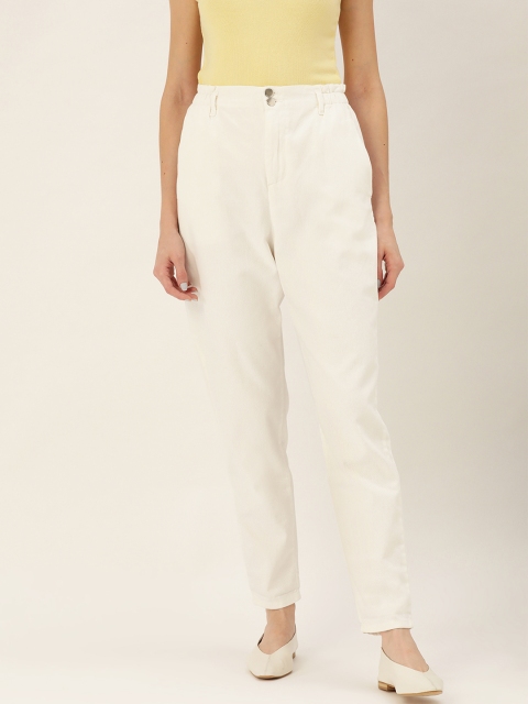 

MANGO Women Off-White Sustainable Cotton Regular Fit Solid Trousers