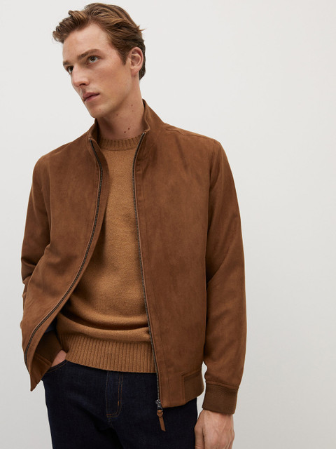 

MANGO MAN Men Brown Solid Tailored Jacket with Suede Finish