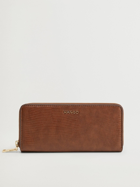 

MANGO Women Brown Snakeskin Textured Zip Around Wallet