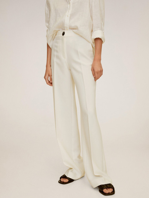 

MANGO Women White Regular Fit Solid Parallel Trousers