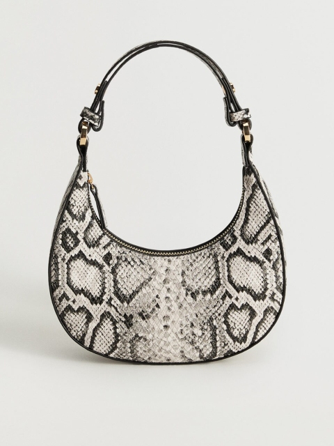 

MANGO Black & White Snakeskin Textured Shoulder Bag with Detachable Sling Strap
