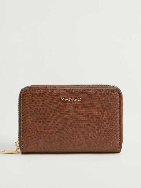 

MANGO Women Brown Snakeskin Textured Zip Around Wallet