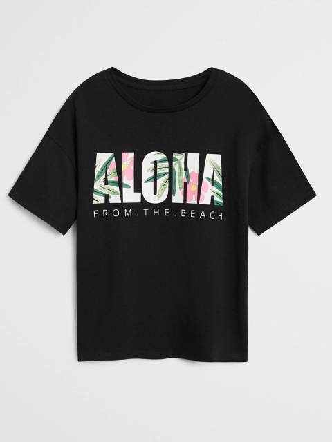 

Mango Kids Girls Black & White Typography Print Round Neck Sustainable T-shirt