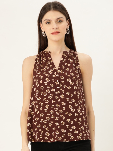 

MANGO Women Brown & Beige Floral Print Shirt Style Top
