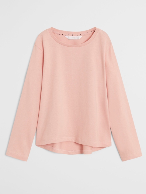

Mango Kids Girls Peach-Coloured Solid Round Neck Sustainable T-shirt