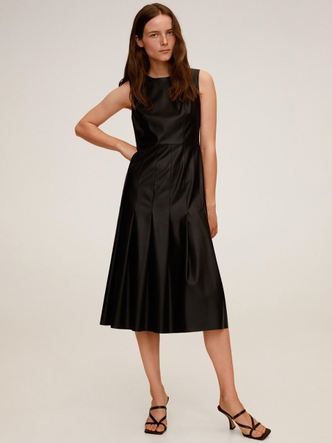 

MANGO Women Black Solid Coated A-Line Dress