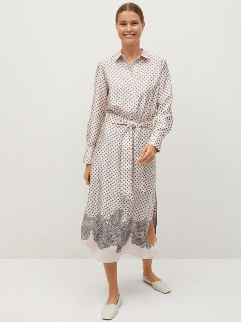 

MANGO Women Off-White & Black Printed Shirt Dress