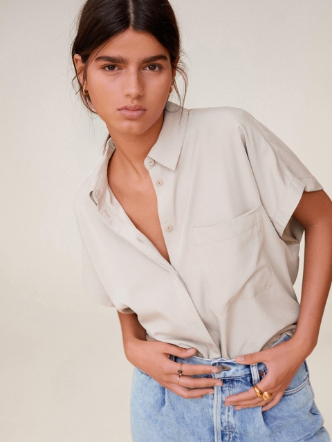

MANGO Women Beige Regular Fit Solid Casual Shirt