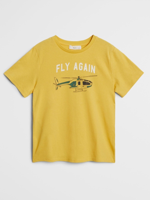 

Mango Kids Boys Yellow Helicopter Print Round Neck T-shirt