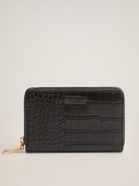 

MANGO Women Black Croc Textured Zip Around Wallet