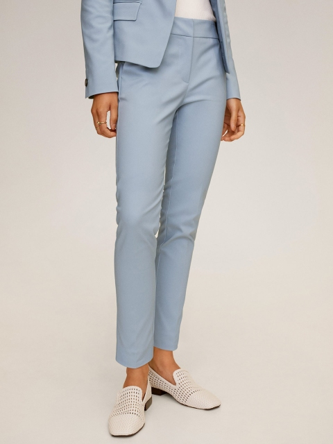 

MANGO Women Blue Regular Fit Solid Sustainable Trousers