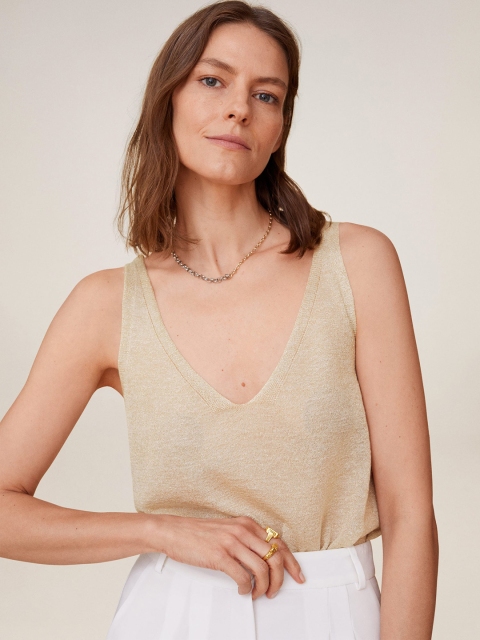 

MANGO Women Beige & Golden Solid Top