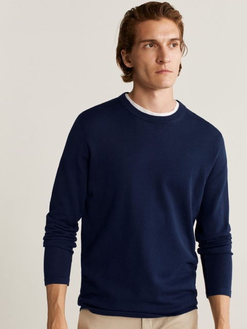 

MANGO MAN Navy Blue Sustainable Solid Sweater