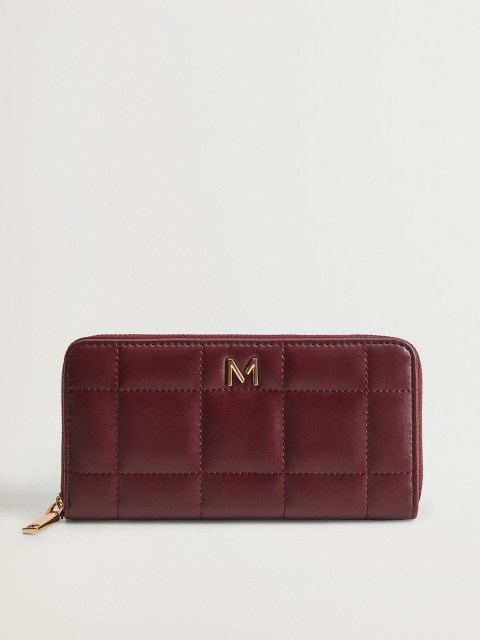 

MANGO Women Burgundy Quilted Zip Around Wallet